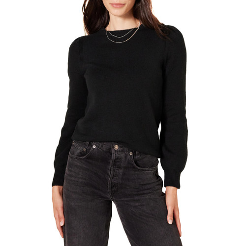 Amazon Essentials Women's Soft Touch Pleated Shoulder Crewneck Sweater, Black, Small