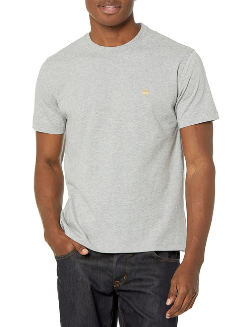 Brooks Brothers Men's Short Sleeve Cotton Crewneck Logo T-Shirt, Light Heather Grey, Medium