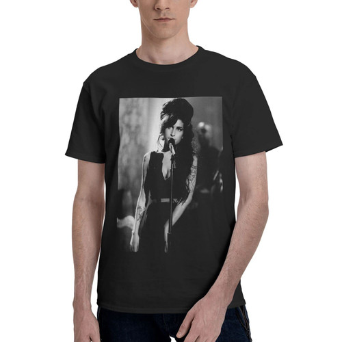 Amy Music Winehouse Singer Men's T Shirt Cotton Graphic Short Tees Soft Cotton Crew Neck Sleeve Tee Xx-Large Black