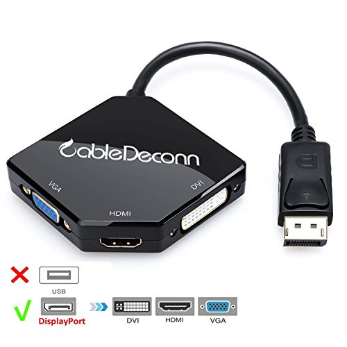 CABLEDECONN Multi-Function Big DisplayPort DP2 to HDMI VGA DVI Cable Converter Adapter