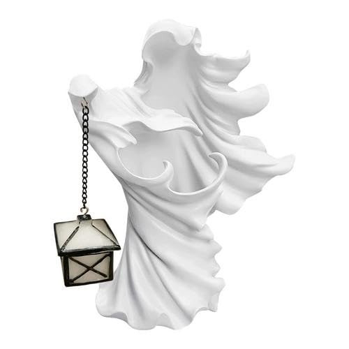 Wellnoon Hells Messenger with Lantern - Faceless Ghost Sculpture - Ghost Holding Lantern, Halloween Vintage Resin Witch Figure, Scary Hell Messenger, Outdoor Indoor Decorations for Garden