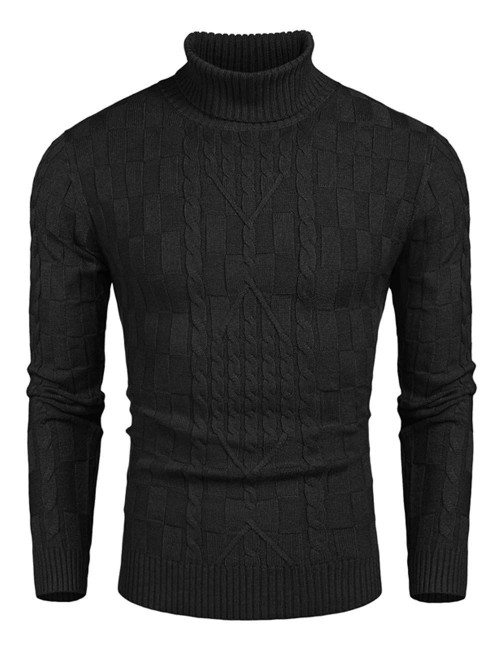 COOFANDY Mens Turtleneck Sweater Slim Fit Casual Twisted Knitted Pullover Solid Sweaters Black