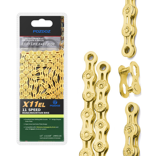 POZDOZ 11 Speed Bicycle Chain Gold Half Hollow Ultralight 116 Links Mountain Road Bike Chains Parts