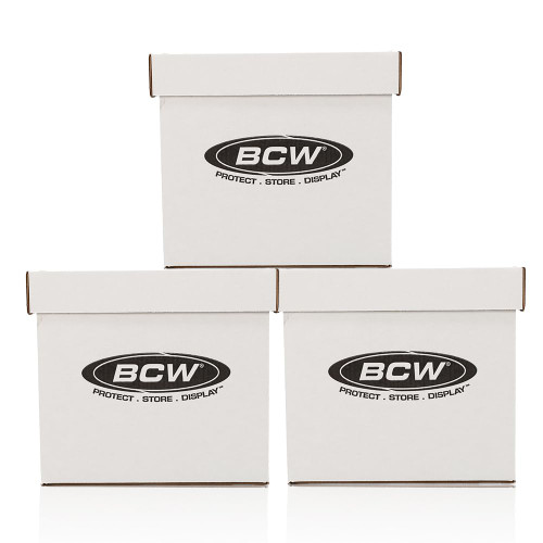 BCW 3ct 33 RPM Vinyl Record Storage Box | Vinyl Record Holder for Albums | Stackable Vinyl Record Storage | LP Album Storage | Vinyl Storage Organizer | Moving Box | 65-75 Records/Box
