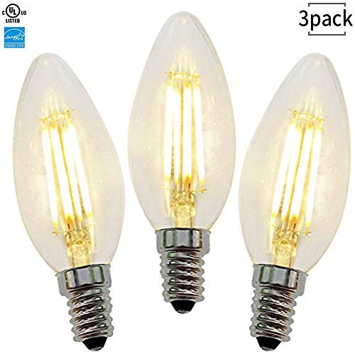 ZZ Lighting 4W LED Filament Torpedo Tip Candle Light Bulb 40W Incandescent Bulb Equivalent 2700K 320LM E12 Base(4W,3Pack)