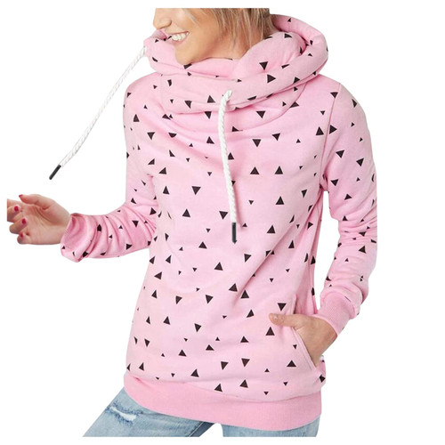 Women Hoodies and Sweatshirts Turtleneck Long Sleeve Pullover Drawstring Hooded Casual Solid Stripe Blouse with Pocket