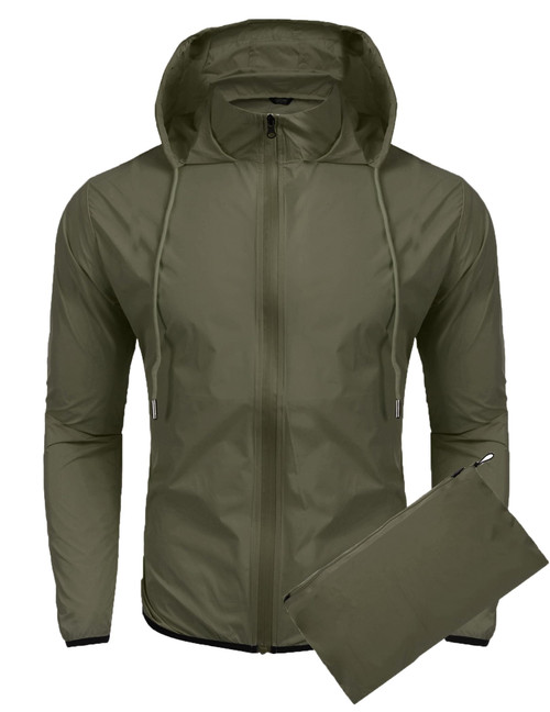COOFANDY Men's Packable Rain Jacket Outdoor Waterproof Classic Cycling Raincoat with Hood