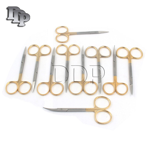 DDP SET OF 10 O.R GRADE IRIS SCISSORS STRAIGHT+CURVED WITH GOLD HANDLE