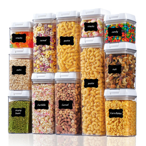 Vtopmart Airtight Food Storage Containers, 12 Pieces BPA Free Kitchen Pantry Plastic Containers with Easy Lock Lids for Cereal, Spaghettie Organizer and Storage, Include 24 Labels