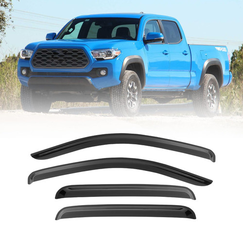 CMVT Auto Window Visors for Toyota Tacoma Double Cab 2016-2023, Rain Guards Vent Shade Deflector Dark Smoke 2017 2018 2019 2020 2021 2022, Tape-On, 4PCS