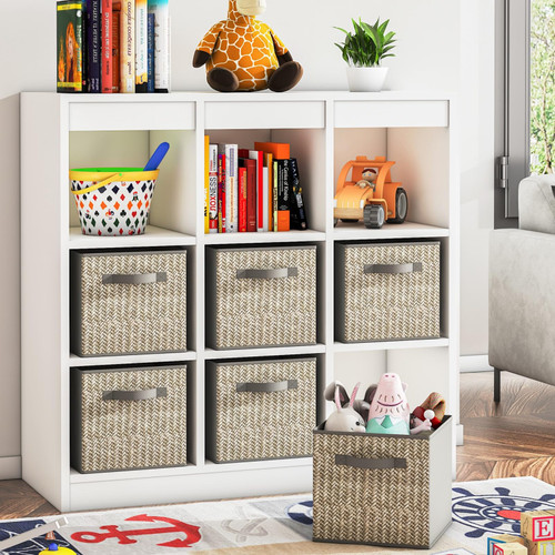 Wisdom Star 8 Pack Fabric Storage Cubes with Handle, Foldable 12 Inch Large Cube Storage Bins, Storage Baskets for Shelves, Storage Boxes for Organizing Closet Bins