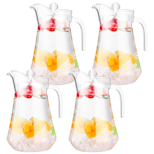 Didaey 4 Pcs Plastic Pitcher with Lid and Handle 53 oz Clear Plastic Water Pitcher Shatter Proof Jugs for Drinks Fridge Iced Tea Juice Milk Lemonade Sangria Cold or Hot Beverages
