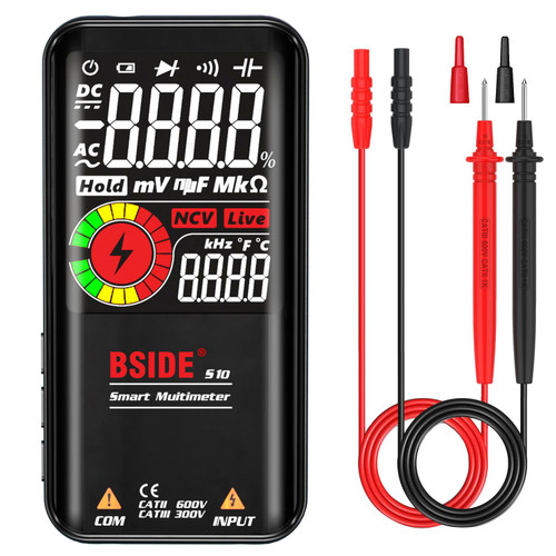 BSIDE Digital Multimeter, Color LCD 3 Results Display, 9999 Counts Auto-Ranging Voltmeter Capacitance Resistance Continuity Frequency Diode Duty Cycle Live Check Voltage Tester with Flashlight