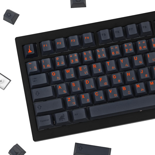 JOLINTAL 129 Keys Japanese Keycaps, PBT Black Grey Keycaps, Dye-Sublimation Cherry Profile Keycaps Set for 60 Precent Keycaps Mechanical Gaming Keyboard (Ashes)