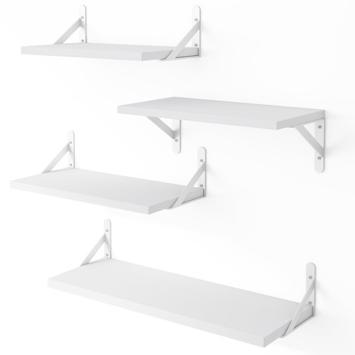 YGEOMER Floating Shelves, Rustic Wood Shelves, 4 Sets of Wall Mounted Shelf for Bathroom Decor, Bedroom, Living Room and Plants (White and White Bracket) YGEOMER Floating Shelves, Rustic Wood Shelves, 4 Sets of Wall Mounted Shelf for Bathroom Decor, Bedroom, Living Room and Plants (White and White Bracket)