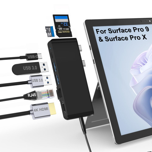 Surface Pro 9 Docking Station, Surface Pro 9 Hub Adapter with 100 Mbps LAN, 4K HDMI, 100W USB-C (Display+Data+PD Charging), 2 USB 3.0, 3.5mm Audio, SD/TF Card Reader for Microsoft Surface Pro 9/X