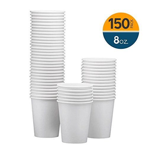 NYHI 150-Pack 8oz White Paper Disposable Cups  Hot/Cold Beverage Drinking Cup for Water, Juice, Coffee or Tea  Ideal for Water Coolers, Party, or Coffee On the Go