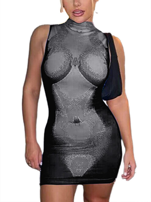 LovelyWholesale Women's Sexy Tie Dye Bodycon Mini Dress Sleeveless Mini Summer Dress Black Small LovelyWholesale Women's Sexy Tie Dye Bodycon Mini Dress Sleeveless Mini Summer Dress Black Small
