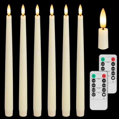 AFINETH Flameless Taper Candles with 3D Wick, 11.4" Real Wax LED Candles with Remote and Timer, 6 Pack Flickering Candlesticks Battery Operated (Ivory) AFINETH Flameless Taper Candles with 3D Wick, 11.4" Real Wax LED Candles with Remote and Timer, 6 Pack Flickering Candlesticks Battery Operated (Ivory)