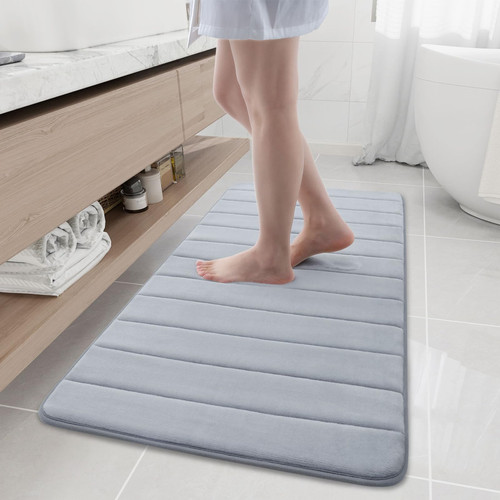 Buganda Memory Foam Bath Mat Rug, 47" x 20", Ultra Soft and Non-Slip Bathroom Rugs, Water Absorbent and Machine Washable Bath Rug Runner for Bathroom, Shower, and Tub, Grey