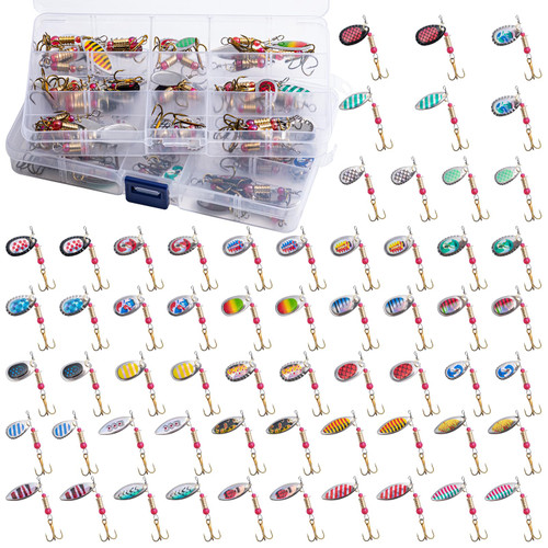 Goture 60 Pieces Fishing Lures Hard Metal Spinner Lures Spinner Baits for Bass Perch Pike Walleye Trout Salmon Bass Lures Trout Lures with Tackle Box Goture 60 Pieces Fishing Lures Hard Metal Spinner Lures Spinner Baits for Bass Perch Pike Walleye Trout Salmon Bass Lures Trout Lures with Tackle Box