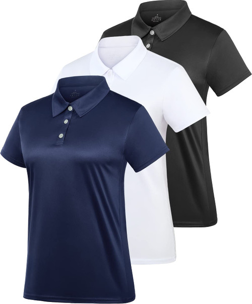 Women's Polo Tee Dry Fit Golf Shirt Moisture Wicking Short Sleeve Sport Activewear Golf Polo Tops Collar with Buttons Workout Black/White/Navy XL