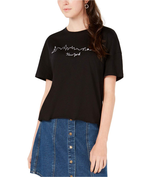 Carbon Copy Womens Embroidered Short Crop Top Black XS