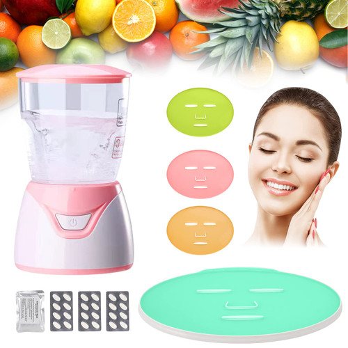 Facial Mask Maker Machine, Professional DIY Face Mask Machine Automatic Fruit Vegetable Face Mask Making Machine with 32 Tablet Collagen for SPA Skin Care (Pink)