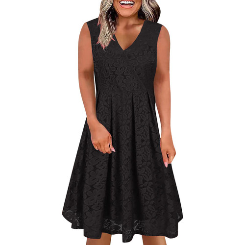 Mini Dresses for Women Summer Women Casual Summer Dresses Solid Color V Neck Back Zipper Sleeveless Lace Knee Length Mini Dresses for Women Summer Women Casual Summer Dresses Solid Color V Neck Back Zipper Sleeveless Lace Knee Length