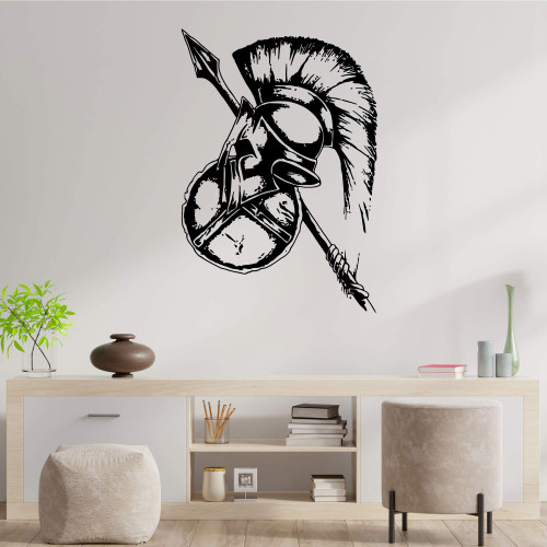 22x32 inches Spartan Wall Decal - Greece Warrior Helmet Sword Shield War Vinyl Wall Decal for Boys Girls - Room Bedroom Living Room Shop Art Sticker Decoration ADSPN10