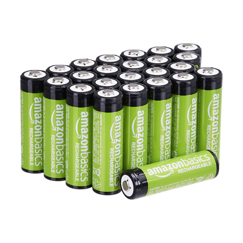 Amazon Basics 24-Pack Rechargeable AA NiMH Batteries, 2000 mAh, Recharge up to 1000x Times, Pre-Charged