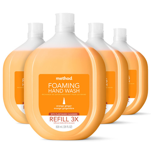 Method Foaming Hand Soap Refill, Orange Ginger, Recyclable Bottle, Biodegradable Formula, 28 fl oz (Pack of 4)