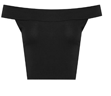 WearAll Women's Off Shoulder Plain Short Crop Bandeau Open Cowl Neck Top - Black - US 8-10 (UK 12-14)