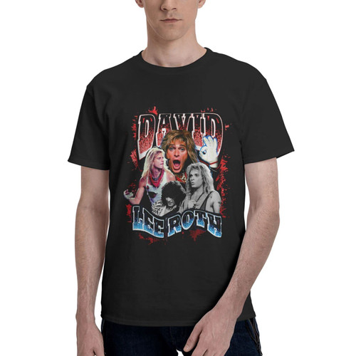 David Rock Lee Music Roth Singer Men's T Shirt Cotton Graphic Short Tees Soft Cotton Crew Neck Sleeve Tee 3X-Large Black