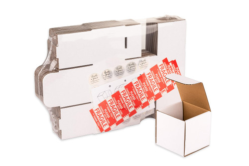 5x5x5 Inch Shipping Boxes with Lids - White Small Corrugated Cardboard Boxes with Fragile & Thank Stickers for Craft, Candle, Coffee Mug Shipping, Mailing, E-Commerce, Storage, Gift Wrapping, 25 Pack
