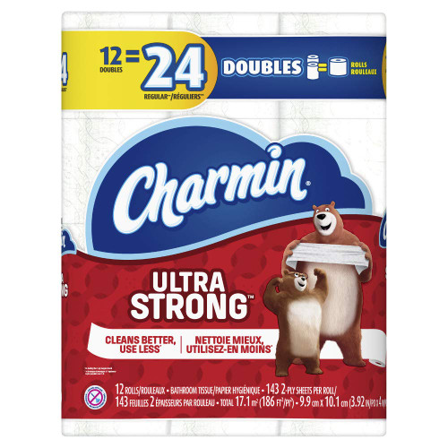 Charmin Ultra Strong Toilet Paper, Bath Tissue, Double Roll, 12 Count of 143 Sheets Per Roll