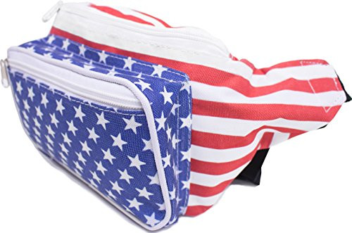 Sojourner American Flag Fanny Pack - USA Packs, 4th of July, Stars and Stripes, Red White, and Blue Eagle Waist Bag Belt Bags Bumbag