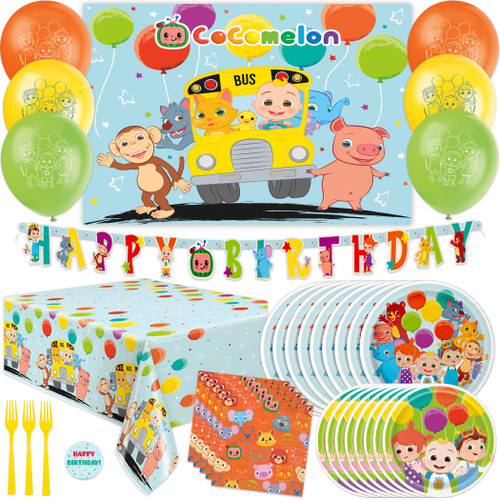 CoComelon Party Supplies | CoComelon Birthday Party Supplies | With CoComelon Backdrop | CoComelon Party Decorations for Girls or Boys | 1st or 2nd Birthday Theme | Backdrop, Balloons, Tablecloth, Plates, Napkins, Forks, Sticker | Serves 16 Guests CoComelon Party Supplies | CoComelon Birthday Party Supplies | With CoComelon Backdrop | CoComelon Party Decorations for Girls or Boys | 1st or 2nd Birthday Theme | Backdrop, Balloons, Tablecloth, Plates, Napkins, Forks, Sticker | Serves 16 Guests