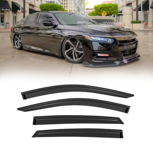 CMVT Auto Window Visors for 2018-2022 Honda Accord 2019 2020 2021 2022 Sedan, Rain Guards Shields Vent Shade Deflector Dark Smoke 10th Gen LX EX-L Sport Touring 18 19 20 21 22, Tape-On, 4PCS