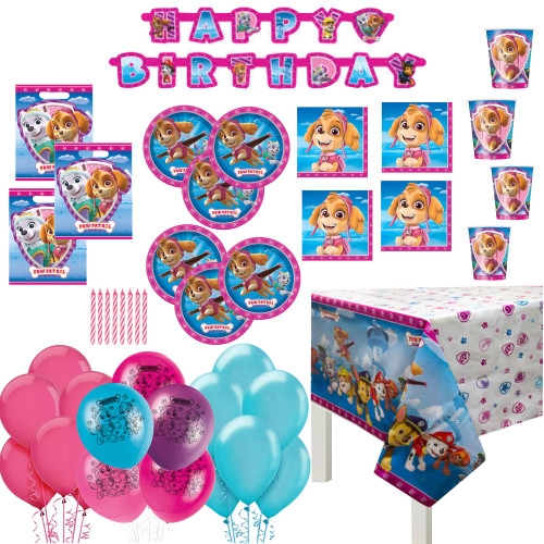 Paw Patrol Skye Girls Birthday Party Supplies and Decoration for 16: Banner, Plates, Cups, Napkins, Candle, Tablecover, Balloons, Loot Bags, (HH-22) Paw Patrol Skye Girls Birthday Party Supplies and Decoration for 16: Banner, Plates, Cups, Napkins, Candle, Tablecover, Balloons, Loot Bags, (HH-22)