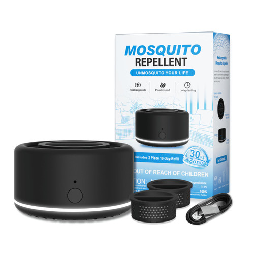 Mosquito Repellent Outdoor Patio, Electronic Mosquito Repeller Insect Repellant Indoor, 30 ft Mosquito-Free Zone Protection, Rechargeable Mosquito Repellant Device with 2 Refills