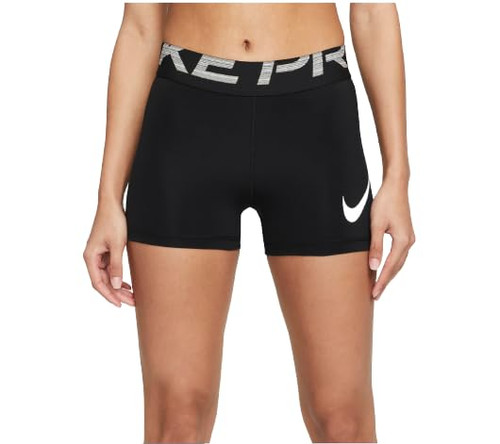 Nike Women's Pro Dri-Fit 3" Graphic Training Shorts (as1, Alpha, l, Regular, Regular, Black/White)