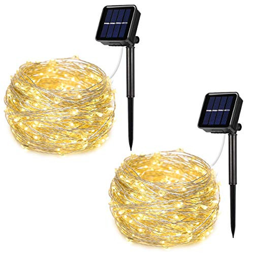 AOYOO (2 Pack) Solar Powered String Lights, 100 LED Copper Wire Lights, 8 Modes Starry Lights, Waterproof IP65 Fairy Lights for Outdoor, Wedding, Homes, Party (Warm White) AOYOO (2 Pack) Solar Powered String Lights, 100 LED Copper Wire Lights, 8 Modes Starry Lights, Waterproof IP65 Fairy Lights for Outdoor, Wedding, Homes, Party (Warm White)
