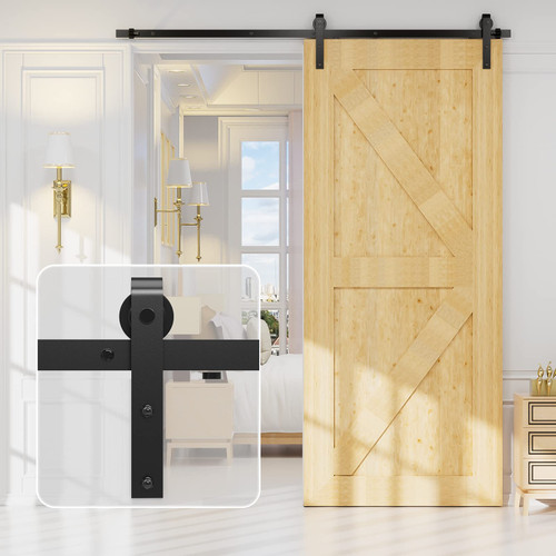 BONIKLUBA 6.6FT Sliding Barn Door Hardware Kit for Single Door-Sturdy&Smoothly&Quietly-Heavy Duty-Easy to Install, Fit 36"-40" Wide Door?J Shape Hanger