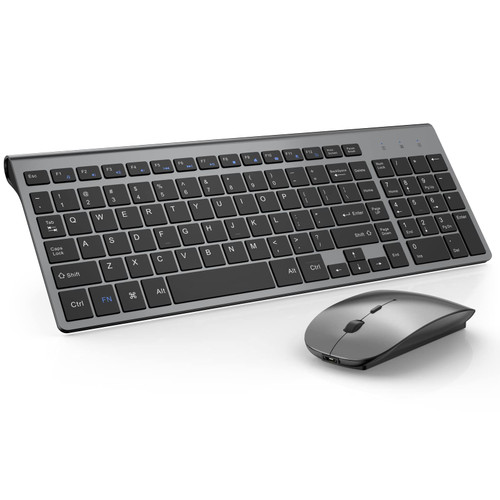 GAMCATZ Wireless Keyboard and Mouse Combo, 2.4G Slim Compact Ergonomic Keyboard and Rechargeable Slient USB Mouse for Computer, Desktop, PC, Laptop?Mac?MacBook,Computer-Grey