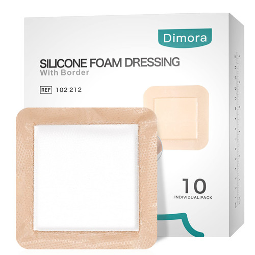 Dimora Silicone Foam Dressing with Border Adhesive 6"x6" Waterproof Wound Dressing Bandage for Wound Care 10 Pack Dimora Silicone Foam Dressing with Border Adhesive 6"x6" Waterproof Wound Dressing Bandage for Wound Care 10 Pack