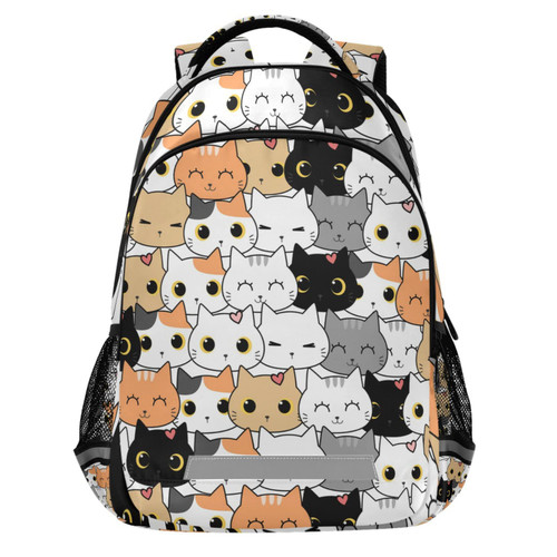 Cute Cat School Backpack for Boys Girls Portable Wide shoulder strap Backpack Lightweight Travel Bag College Casual Daypack with Reflective Strip Large