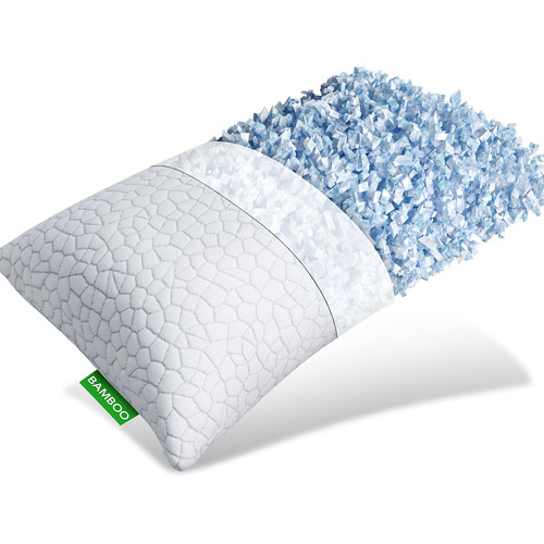 Cooling Bed Pillows for Sleeping, Shredded Memory Foam Pillows for Shoulder and Neck Pain Relief Queen Size Cool BAMBOO Pillow for Side Back Stomach Sleepers - Luxury Gel Pillows with Washable Cover