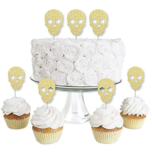 Gold Glitter Sugar Skull - No-Mess Real Gold Glitter Dessert Cupcake Toppers - Day of the Dead and Halloween Sugar Skull Party Clear Treat Picks - Set of 24 Gold Glitter Sugar Skull - No-Mess Real Gold Glitter Dessert Cupcake Toppers - Day of the Dead and Halloween Sugar Skull Party Clear Treat Picks - Set of 24