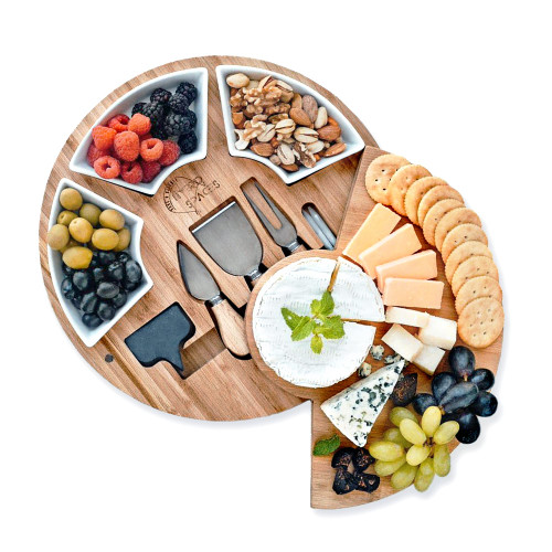 Large Cheese Cutting Board Charcuterie & Knife Set - Round Unique Swivel Bamboo Charcuterie Board Set For Parties - Wine Cheese Board Charcuterie Platter For Serving The Family - Cheeseboard Gift Set Large Cheese Cutting Board Charcuterie & Knife Set - Round Unique Swivel Bamboo Charcuterie Board Set For Parties - Wine Cheese Board Charcuterie Platter For Serving The Family - Cheeseboard Gift Set